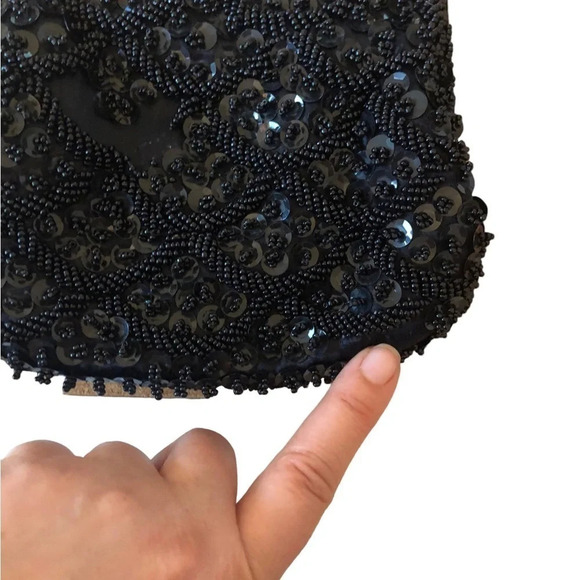 Vintage black beaded formal purse evening bag special occasion Holiday party - Picture 7 of 12